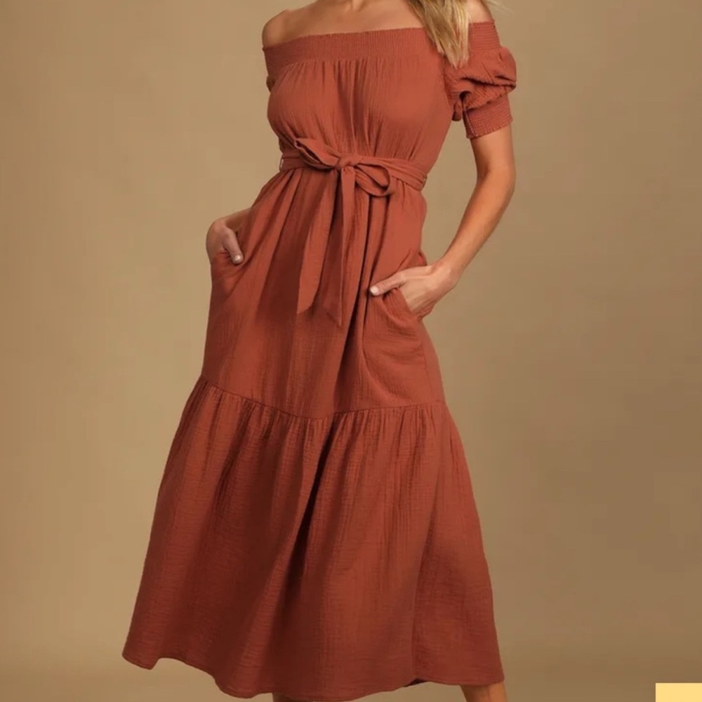 Lulu’s rust ready for sunshine dress size medium 100% cotton